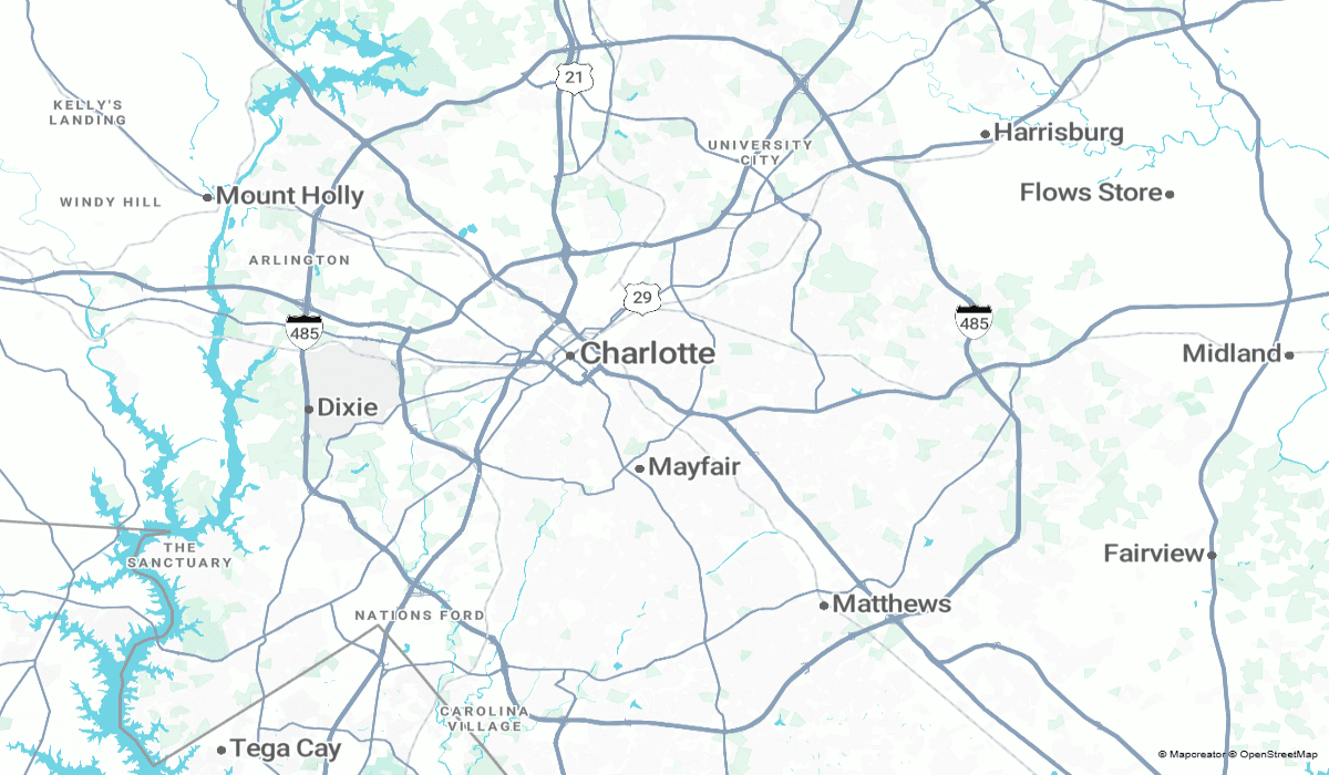 NGM Estates service area map covering the Charlotte metro area.
